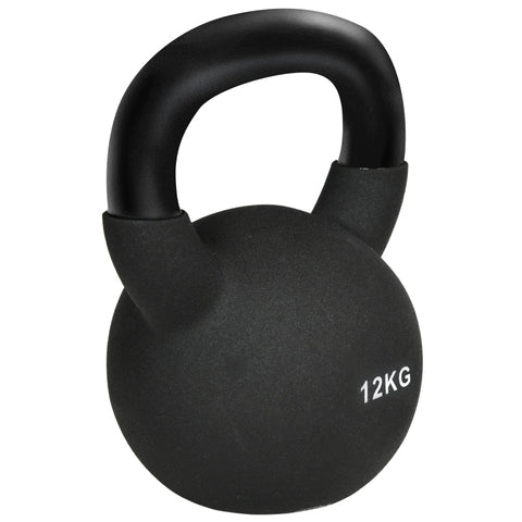 Rootz Kettlebell - Massive Kettlebell - 12 Kg - With Plastic Coating - Steel/PVC - Black - 20 x 13 x 22 cm