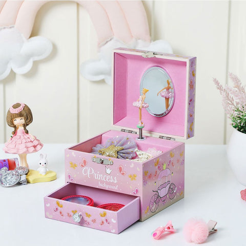 Rootz Spieluhr – Kinder-Spieluhr – Ballerina-Spieluhr für Kinder – Kinder-Spieluhr – Spieluhr für Mädchen – MDF – Dekorpapier – ABS-Spiegel – Rosa – 12 x 11 x 10 cm (L x B x H)