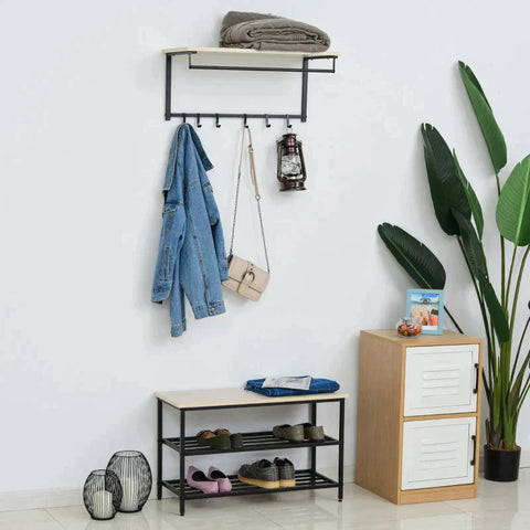 Rootz 2-in-1 Coat Rack Set - Clothes rack Rack - Bench Seat - Bench - Wall Coat Rack - 6 Hooks
