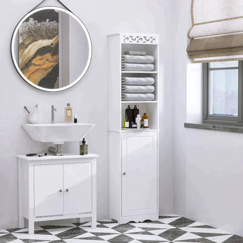 Rootz Cabinet - Bathroom Cabinet - Standing Shelf - Storage Cabinet - Linen Cabinet - White - 40 x 23 x 160 cm