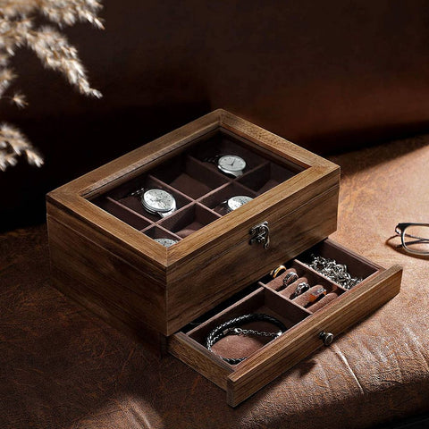 Rootz Uhrenbox – Uhrenbox mit 8 Fächern – Uhrenaufbewahrungsbox – Uhren-Organizer-Box – Uhrenbox aus Holz – Luxus-Uhrenbox – Reise-Uhrenbox – Uhrenetui