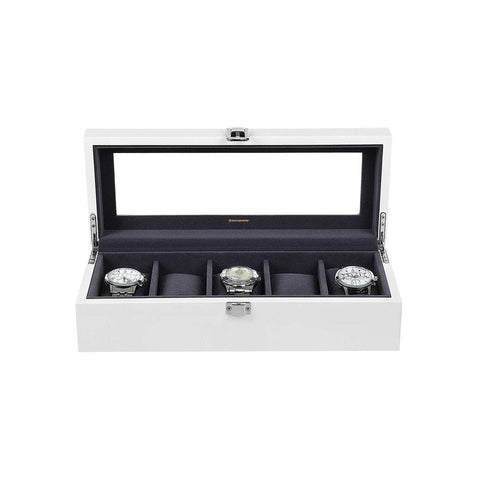 Rootz Uhrenbox – Uhrenbox mit 5 Fächern – Uhren-Aufbewahrungsbox – Uhren-Organizer-Box – Uhren-Display-Box – Uhrengehäuse – Luxus-Uhrenbox – Uhren-Aufbewahrungsbox – Weiß – 31,2 x 12 x 8,5 cm (L x B x H)