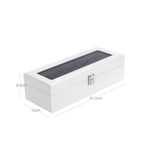 Rootz Uhrenbox – Uhrenbox mit 5 Fächern – Uhren-Aufbewahrungsbox – Uhren-Organizer-Box – Uhren-Display-Box – Uhrengehäuse – Luxus-Uhrenbox – Uhren-Aufbewahrungsbox – Weiß – 31,2 x 12 x 8,5 cm (L x B x H)