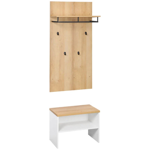 Rootz Wardrobe With Shoe Bench - 1 Hat Rack - 4 Coat Hooks - Chipboard - Steel - Natural + White - 60L x 28W x 120H cm