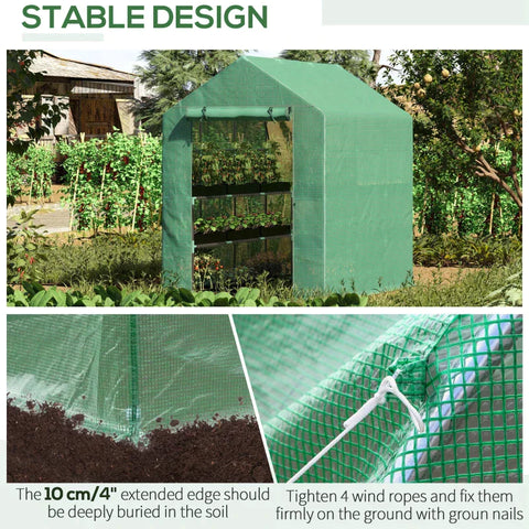 Rootz Greenhouse - 2 Tier Greenhouse - Buitentuin Met Roldeur - Groen - 214 cm x 143 cm x 195 cm