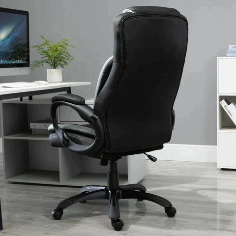 Rootz Bureaustoel - Gamestoel - Draaibaar Kunstleer - Zwart/Wit - 67 x 75 x 116,5-126 cm