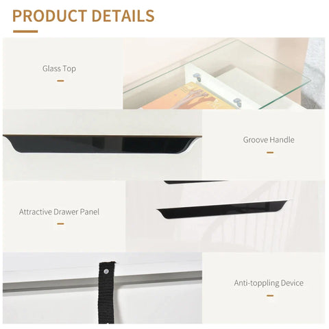 Rootz Shoe Cabinet - Three-drawer Shoe Cabinet - Shoe Rack - Tipping Bucket With Flap Door - Glass Top & Adjustable Shelf - White - 89 x 23 x 96 cm