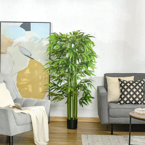 Rootz Artificial Plants - Bamboo Artificial Plant - Indoor Plant - Office Plant - Plastic Pot For Indoors And Outdoors - Green + Black - Ø17 x 160H cm