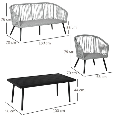 Rootz Outdoor Furniture Set - Garden Furniture Set - 4 Piece Rattan Patio Sofa Set - With 2 Single Cushioned Sofas - 1 Loveseat And 1 Coffee Table - Grey