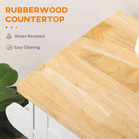 Rootz Kitchen Trolley - Kitchen Cart - Rollable Kitchen Trolley - Serving Trolley - Height-adjustable Shelves - White - 109 x 40 x 89 cm