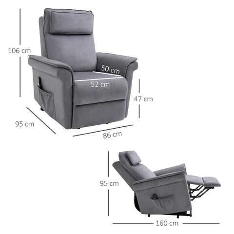 Rootz Armchair - Stand-up Aid - Tv Chair - Massage Chair - Relaxation Chair - Reclining Function - Linen Touch - Steel - Gray - 86 x 95 x 106 cm