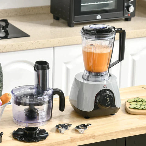 Rootz Food Processor - Mixing Bowl - Multi-chopper 7-in-1 Function Cutting - Chopping - Whisking - Chopping - Grinding - Mixing And Mixing 3 Speed Settings - Silver - 23.5L x 21W x 17.5H cm