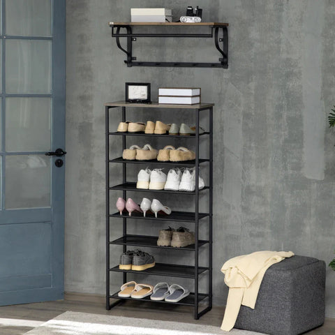 Rootz Schoenenrek Industrieel Design - Schoenenopbergorganisator - Planken van gaas - Vrijstaande schoenenplank - 24 paar schoenen - Ingang - Hal - Kast - Grijs + Zwart - 60L x 28,5W x 126H cm