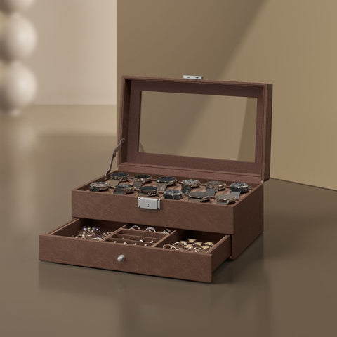 Rootz Uhrenbox – mit Schublade – Uhrenaufbewahrungsbox – Uhrenvitrine mit Schublade – personalisierte Uhrenbox – luxuriöser Uhrenhalter – tragbares Uhrengehäuse