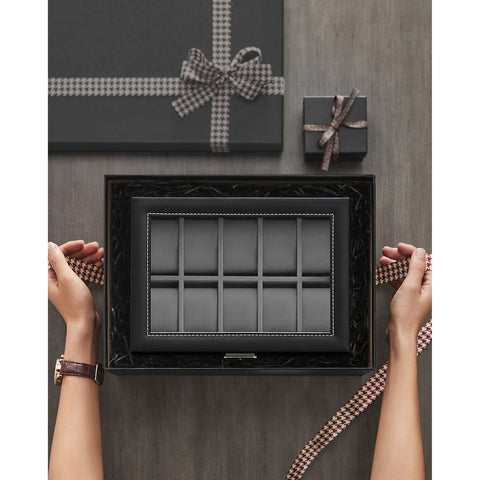 Rootz Watch Box - Elegant Watch Box For 20 Watches - Watch Storage Box - Luxury Watch Organizer - Travel Watch Case - Multi-slot Watch Box - Black + Gray - 28.5 x 20.5 x 16 cm (L x W x H)