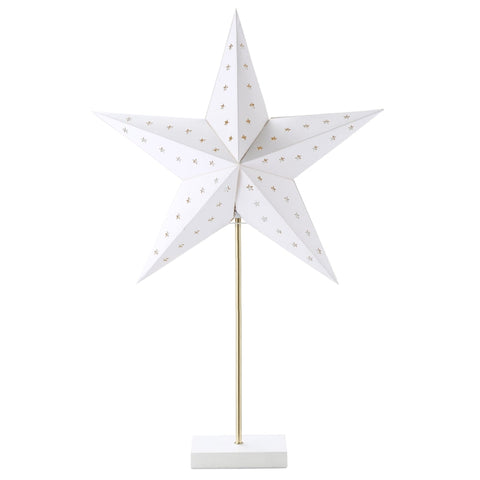 Rootz Table Lamp - Christmas Decoration - Poinsettia LED Lighting - Coated Paper - Rubberwood - Metal - White + Gold - 46cm x 15cm x 71H cm
