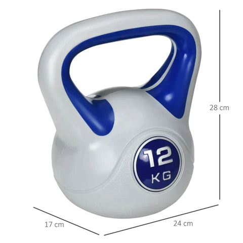 Rootz Kettlebell - 12 Kg - Flat Bottom - Large Handle - Plastic Coating - Blue - 24 x 17 x 28 cm