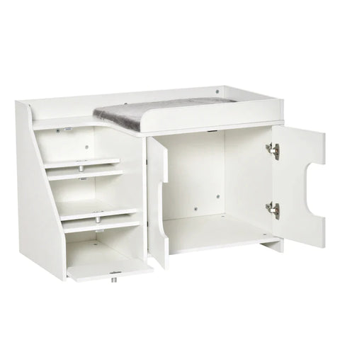 Rootz Cat Cabinet For Cat - Toilet Litter Box With 3 Steps Of Stairs - Cat House - Cat Caves - Cat Cabinet For Cat - Bed With Door Opening - White - 90 x 48 x 59 cm