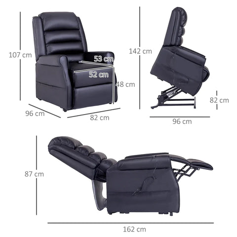 Rootz Massage Chair - Stand-up Aid - Tv Armchair - Thick - Soft Padded - Relaxation Chair - Including Remote Control - Faux Leather - Black -  82L x 96W x 107H cm