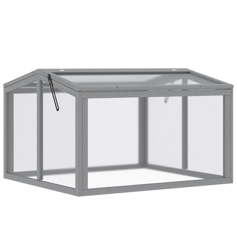 Rootz Greenhouse - Cold Frame Greenhouse - Cold Frame Box - Plantbed Met Deksel - Gemaakt Van Hout En Polycarbonaat - Weerbestendig - Lichtgrijs - 90 x 80 x 58 cm
