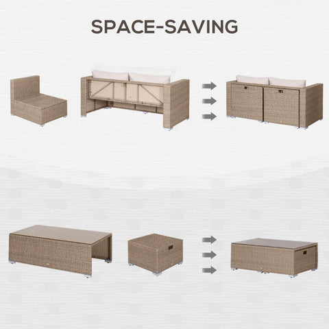 Rootz Sofa Set - Rattan Seating Set - Garden Furniture Set - Coffee Table - Metal - Khaki/Beige