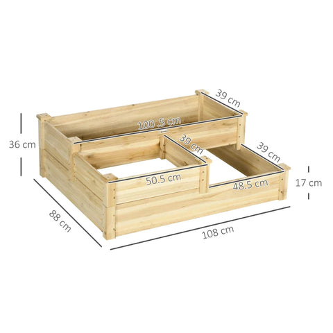 Rootz Raised Bed with 3 Planter Boxes - 3 Tier Design - More Open Bottom - Natural - 108cm x 88cm x 36cm