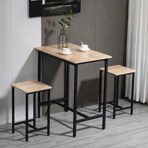 Rootz 3-piece Seating Group - Industrial Design - 1 Table 2 Stools - Black + Natural - 80L x 50W x 85H cm