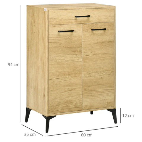 Rootz Shoe Cabinet with 1 Drawer - 4 Shelves - Adjustable Shelves - Holds 12 Pairs of Shoes - Chipboard - Natural - 60L x 35W x 94H cm