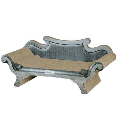 Rootz Scratching Board - Corrugated Cardboard - Scratching Furniture - Scratching Sofa With Mat - Scratching Toy - Cat Lounge - Scratching Pad - Cat Toy - White/Brown - 60 x 29 x 26.5 cm