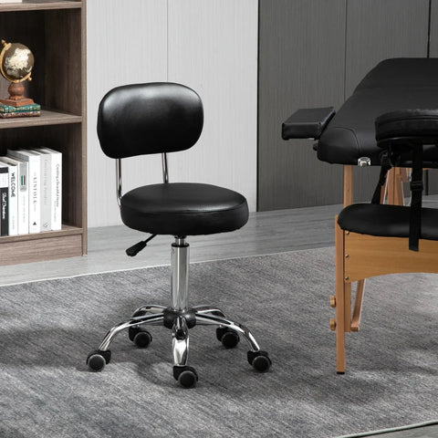 Rootz Saloon Stools - Set Of 2 Work Stools - Work Stools - Stools - With Backrest - Height-adjustable - Faux Leather/Foam/Steel - Black - 48 x 48 x 77-92 cm