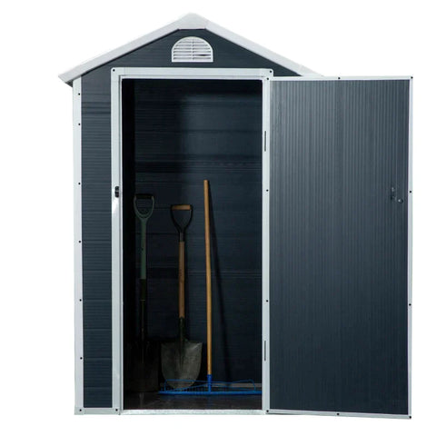 Rootz Tool Shed - Garden Shed - Tool Shed - Ventilation Window - Pent Roof - Metal - Grey - 134 x 104 x 204 cm