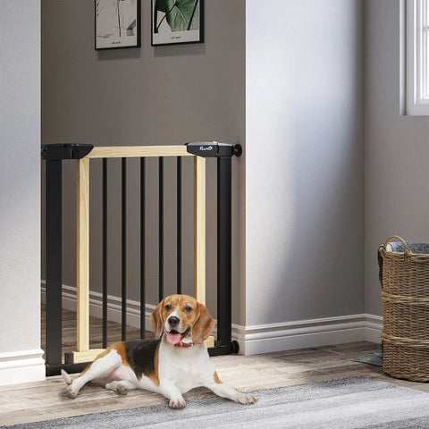 Rootz Dog Gate - Safety Gate For Dogs - Safety Gate - Automatic Closing - Without Drilling - Steel + Pine - Black - 82 x 2 x 74 cm