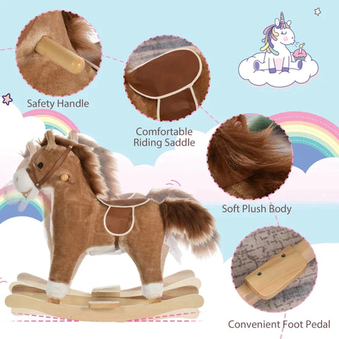 Rootz Rocking Animal - Rocking Horse - Baby Rocking Animal - Animal Sounds Toy - Brown - 65 x 32.5 x 61 cm