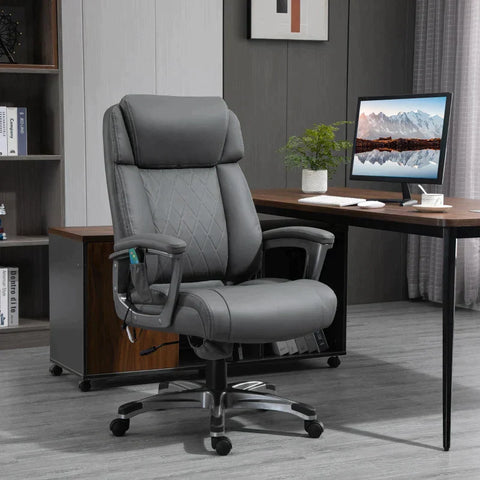 Rootz Office Chair - Massage Chair - 6-point Massage Swivel Chair - Ergonomic Chair - Adjustable In Faux Leather With Curved Headrest And Armrests - Grey - 70 x 76.5 x 114-124 cm
