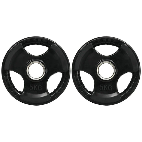 Rootz Weight Plates - Set Of 2 - 5 Kg Per Plate - Three Handles - Floor-friendly Rubber Coating - Metal - Black - 24L x 24W x 3.5H cm