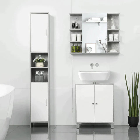 Rootz Bathroom Cabinet - Freestanding Storage Cabinet - Slimline Unit With 2 Cupboards 2 Compartments - Bathroom - Living Room - Bedroom - 30cm x 30cm x 180cm