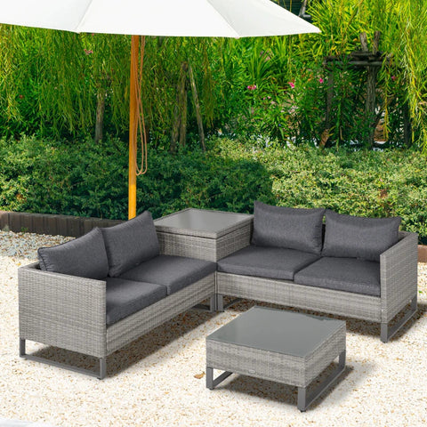 Rootz Garden Furniture - Garden Set - Lounge Set - Lounge Furniture - Storage Box - Side Table - Seat Cushion - Grey
