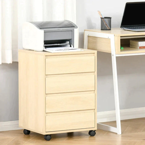 Rootz Archiefkast - Kantoorkast - Verrijdbare Container Met 4 Laden - Naturel - 46 cm x 40 cm x 65 cm