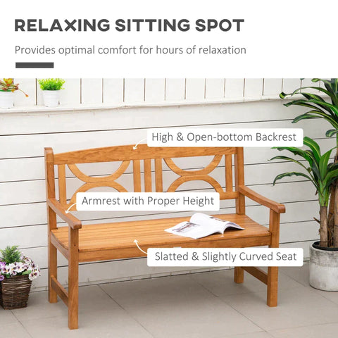 Rootz Garden Bench - Garden Bench For 2 People - Solid Wood - Natural - 123 x 61 x 89.5 cm
