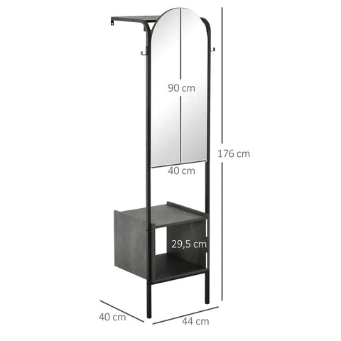Rootz Wardrobe - Mirror - Shoe Compartment - 2 Coat Hooks - Top Shelf - Steel Frame - Black - 44 x 40 x 176 cm