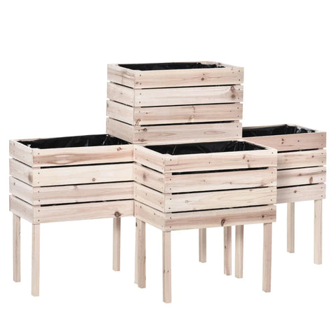 Rootz 4-piece Raised Bed - Planter - Planter Box - Made Of Wood - 4 Combination Modes In The Garden And Balcony - Natural - 50 x 30 x 60 cm