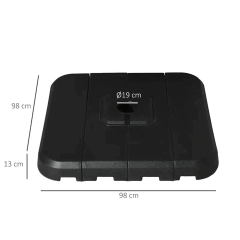 Rootz Weight Plates - Parasol Weight - Umbrella Stand Weights - Sand Water Filled - Black -  98 x 98 x 13 cm