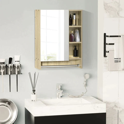 Rootz Mirror Cabinet - Hanging Mirror Cabinet - 6 Shelves 1 Towel Rail - White - 60L × 15W × 70H cm