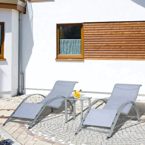 Rootz Sonnenliege – Gartenliege – Garten-Sonnenliege – Un-Liege-Set – 3-tlg. Gartenmöbel – Mit Beistelltisch – Grau – 59 B x 169 T x 66 H cm