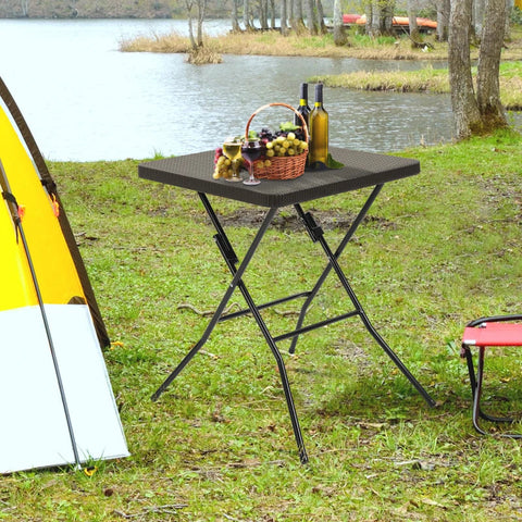 Rootz Folding Table - Rattan Folding Table - Table - HDPE/Metal - Dark Brown - 60 x 60 cm