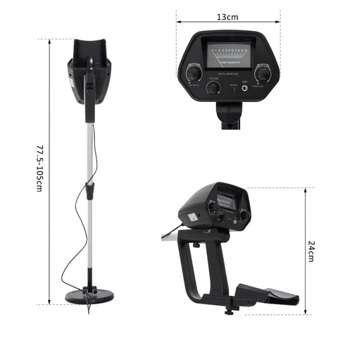Rootz Metal Detector - Waterproof Metal Detector - Lightweight Metal Detector - High-Performance Metal Detector - Black - 77.5-105x13x24cm