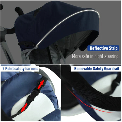 Rootz 4-in-1 Kinderdreirad – Dreirad – Kinderfahrrad mit Sicherheitsgurt und Sonnenverdeck – Kinderauto – Aluminium – Blau – 118 x 53 x 105 cm