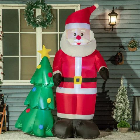 Rootz Inflatable Christmas Decoration - Christmas Decoration Santa Claus - Santa Claus - With Christmas Tree - Polyester - Red - 145 x 78 x 210 cm