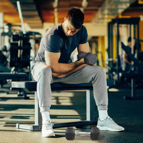 Rootz 2x5kg Hexagonal Dumbbells - Rubber Dumbbell - Knurled Handle - Sports Hex Weights Sets - Weight Lifting Exercise - Home - Gym