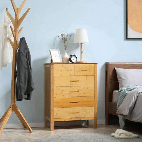 Rootz Drawer Cabinet - Dresser With Drawers - 6 Drawer Chest - Natural - 66cm x 37.5cm x 88.6cm